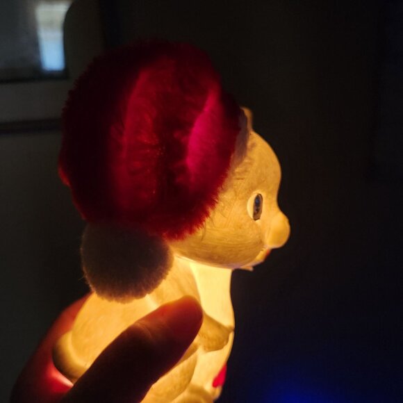 Vintage Light-Up Mouse Figurine with Santa Hat & Stocking Holiday Decor 6" H - Picture 2 of 8